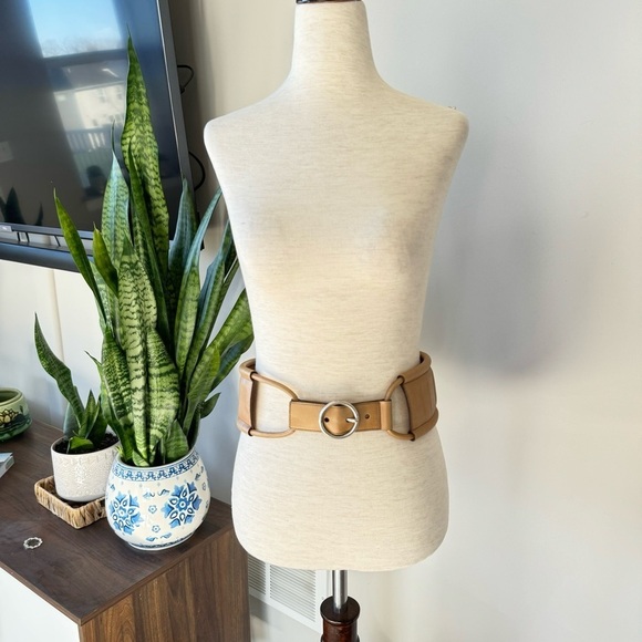 Vintage YSL Genuine Leather Wide Belt - Tan and Silver Hardware - Size: Small main image 7
